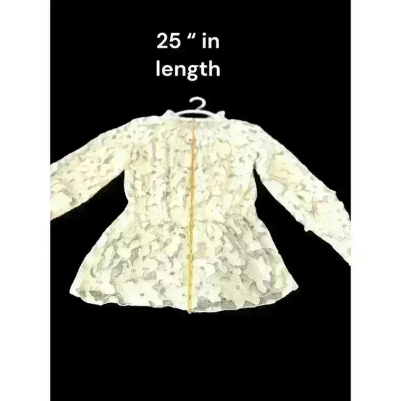 Lace Boho Ivory Floral Women’s Long Sleeve Top Ruffle Neckline Elasticized Waist - Picture 5 of 9